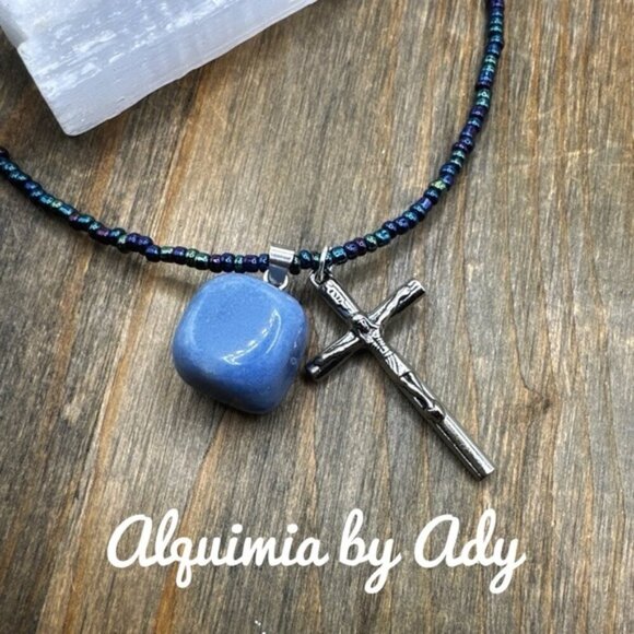 Sodalite and silver statement choker beaded necklace multi charms - Picture 1 of 2